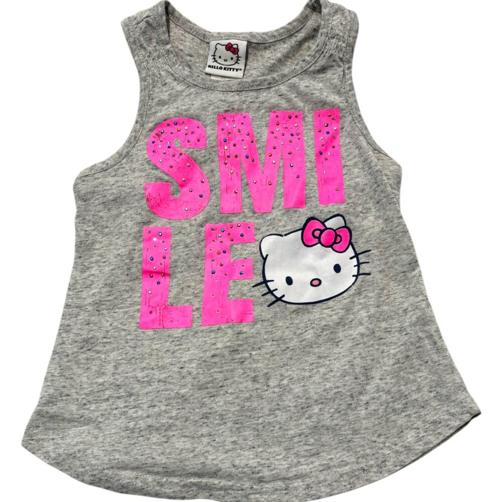 Hello Kitty by Sanrio girl's Smile gray and‎ pink tank top sz XS